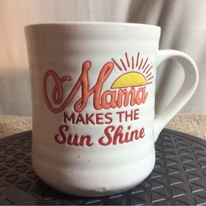 MAMA MAKES THE SUN SHINE White W/Orange & Red Ribbed Orange Interior Coffee Mug